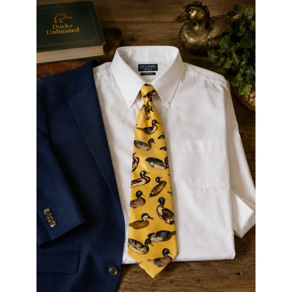 Ducks Unlimited Mallard Duck Yellow Imported Silk Neck Tie Made in USA